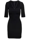Dolce & Gabbana Black Mini Dress With Short Sleeves And Neckline Detail In Viscose Blend Woman