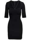 Dolce & Gabbana Black Mini Dress With Short Sleeves And Neckline Detail In Viscose Blend Woman In Multicolor