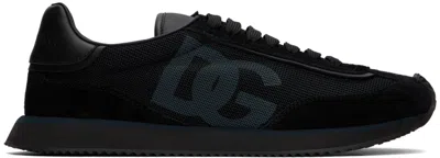 Dolce & Gabbana Black Mixed-material 'dg' Cushion Sneakers In 8b956