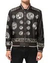 Dolce & Gabbana Black "monete" Coin Print Silk Bomber Jacket In Black