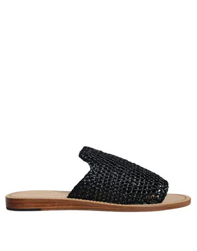 Pre-owned Dolce & Gabbana Black Monochrome Braided Raffia Slides Men's Shoes ()