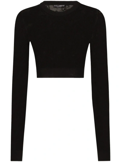 Dolce & Gabbana Black Monogram Cropped Knit Top