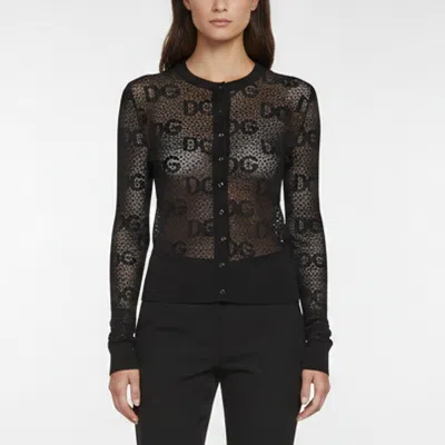 Pre-owned Dolce & Gabbana Black Monogram Knit Sheer Cardigan M