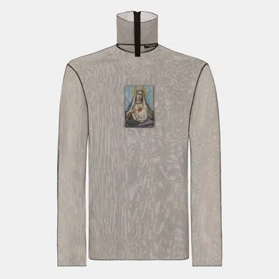 Pre-owned Dolce & Gabbana Black Mother Mary Applique Tulle Sheer Top Xl