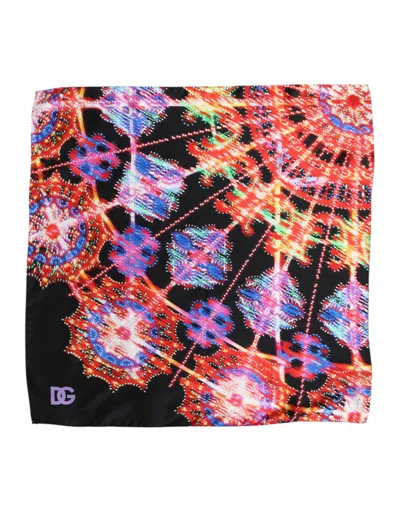 Pre-owned Dolce & Gabbana Black Multicolor Print Square Foulard Men's Scarf ()