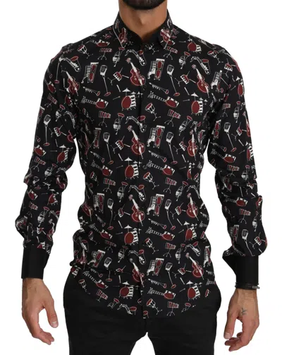 Dolce & Gabbana Black Musical Instrument Slim Fit Shirt In Multi