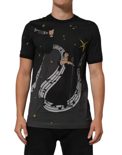 Dolce & Gabbana Black Musical Print Cotton Crew Neck T-shirt