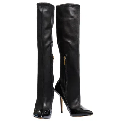 Pre-owned Dolce & Gabbana Black Nappa & Patent Leather Knee-high Stiletto Boots Fw13