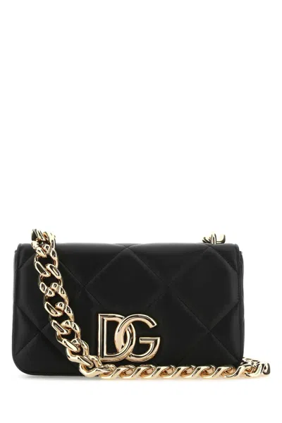 DOLCE & GABBANA BLACK NAPPA LEATHER 3.5 SHOULDER BAG