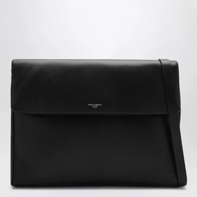 Dolce & Gabbana Logo Embellished Leather Messenger Bag In Black