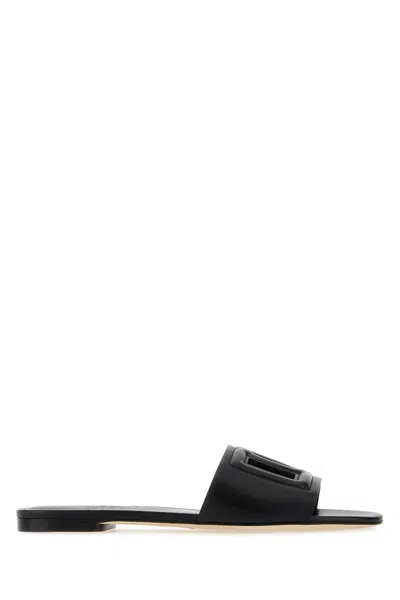 Dolce & Gabbana Black Nappa Leather Slippers