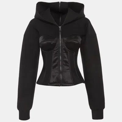 Pre-owned Dolce & Gabbana Black Neoprene Bustier Detail Hooded Jacket S