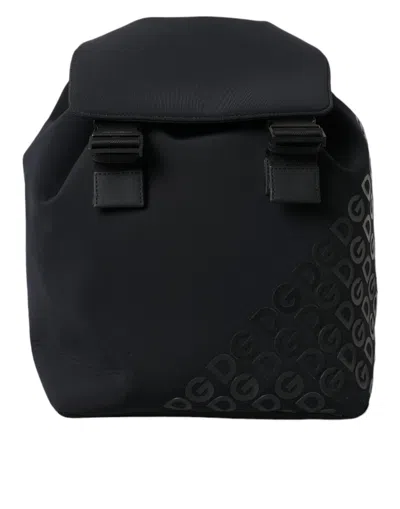 Pre-owned Dolce & Gabbana Black Neoprene Nylon Dg Logo School Backpack Men's Bag ()