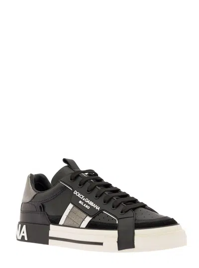 Dolce & Gabbana Black Ns1 Low Top Sneakers In Calf Leather Man