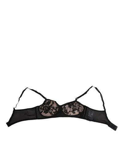 Dolce & Gabbana Black Nude Floral Lace Sheer Bra Underwear