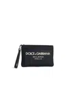 Dolce & Gabbana Black Pouch With Contrasting Rubberized Logo In Nylon