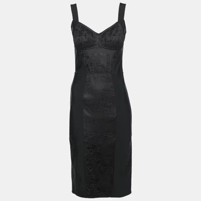 Pre-owned Dolce & Gabbana Black Nylon Bustier Midi Dress S