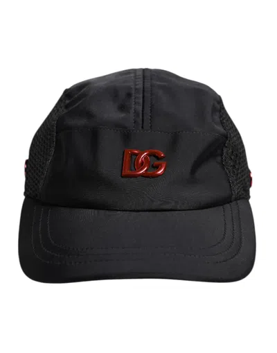 Dolce & Gabbana Black Nylon Dg Logo 6 Panels Baseball Cap