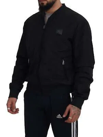 Pre-owned Dolce & Gabbana Black Nylon Dg Logo Bomber Jacket Full Zip Xs/s/m/l/xl