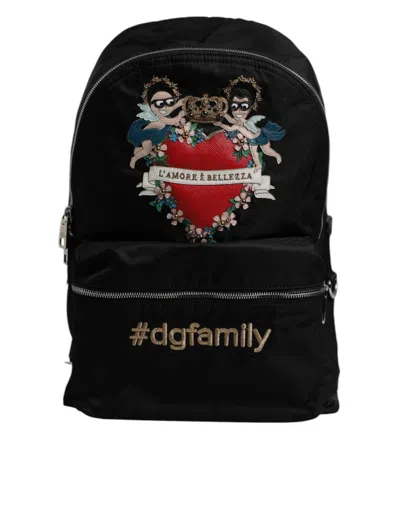 Dolce & Gabbana Black Nylon #dgfamily Embellished Backpack Vulcano Men's Bag