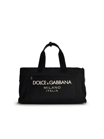 Dolce & Gabbana Black Nylon Duffel Bag Man