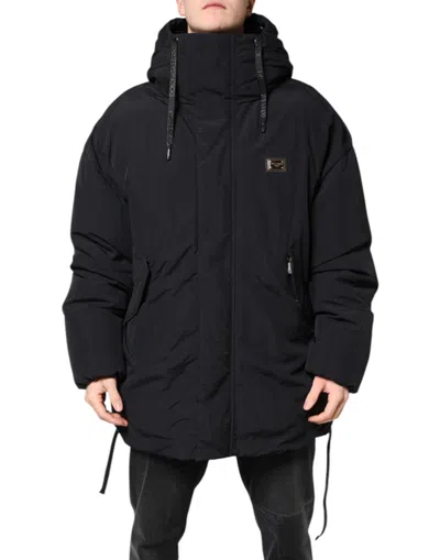 Dolce & Gabbana Black Nylon Full Zip Hooded Parka Men's Jacket