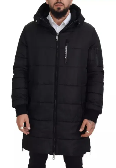 Pre-owned Dolce & Gabbana Black Nylon Hooded Parka Coat Winter Men's Jacket ()