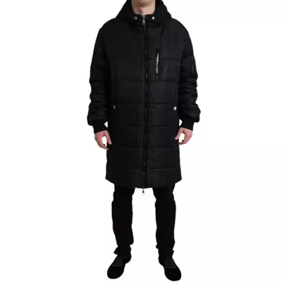 Pre-owned Dolce & Gabbana Black Nylon Hooded Parka Coat Winter Men's Jacket ()