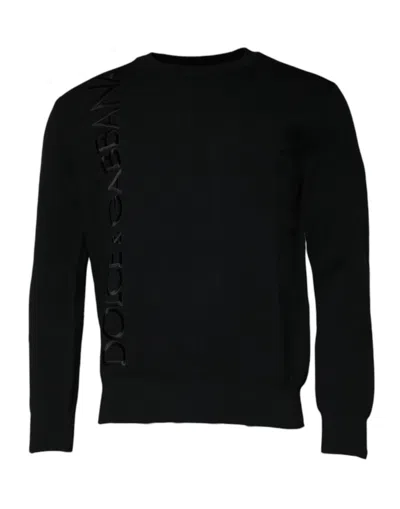 Pre-owned Dolce & Gabbana Black Nylon Logo Crew Neck Pullover Men's Sweater ()