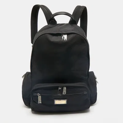 Pre-owned Dolce & Gabbana Black Nylon Logo Plaque Backpack