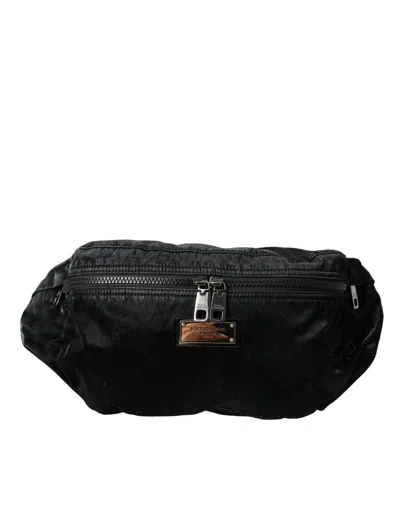 Dolce & Gabbana Black Nylon Logo Plaque Belt Waist Fanny Pack Men's Bag