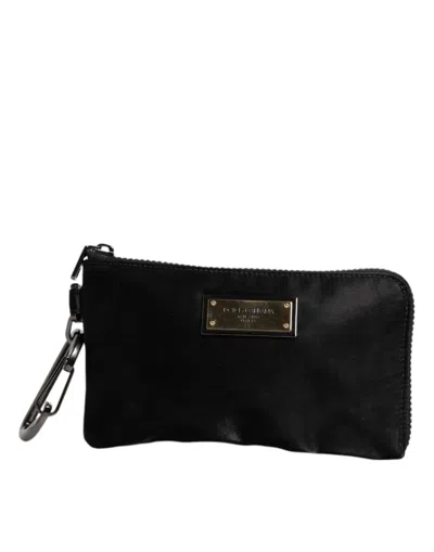 Pre-owned Dolce & Gabbana Black Nylon Logo Plaque Keyring Pouch Clutch Men's Bag ()