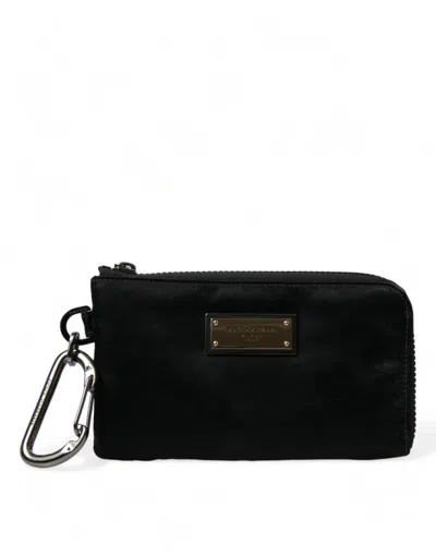 Dolce & Gabbana Black Nylon Logo Plaque Keyring Pouch Clutch Women's Bag