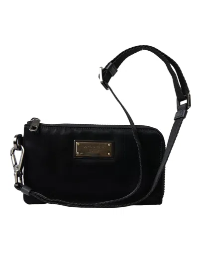 Dolce & Gabbana Black Nylon Logo Plaque Keyring Pouch Clutch Women's Bag