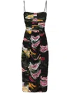 Dolce & Gabbana Paneled Ruched Floral-print Tulle Dress In Black
