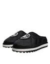 Dolce & Gabbana Black Nylon Quilted Logo Patch Sandals Slides Men's Shoes In Black