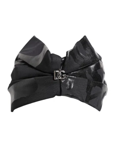 Dolce & Gabbana Black Nylon Stretch Dg Logo Head Band Hat