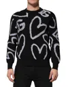 Dolce & Gabbana Black Nylon Wool Heart Print Pullover Sweater In Black