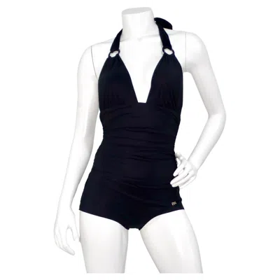 Pre-owned Dolce & Gabbana Black One-piece Swimsuit With Plunging Neckline