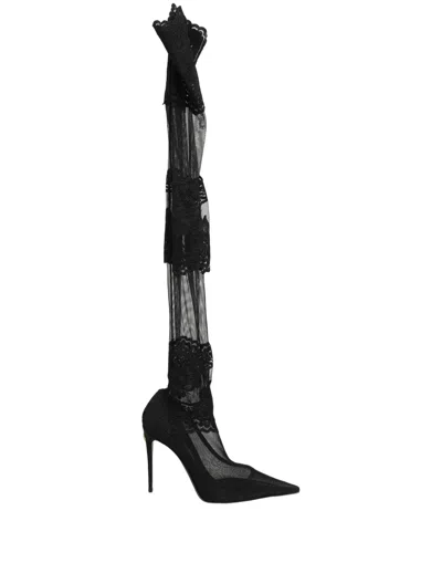 Dolce & Gabbana Black Over The Knee Sock Pumps Boots Women's Shoes
