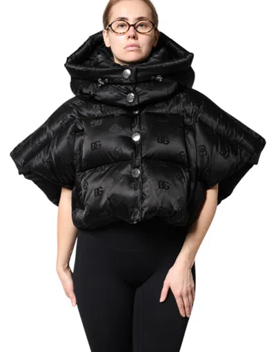 Pre-owned Dolce & Gabbana Black Padded Puffer Hooded Full Zip Cropped Women's Jacket ()
