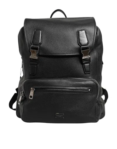 Pre-owned Dolce & Gabbana Black Palermo Backpack Hammered Calfskin Leather Men's Bag ()