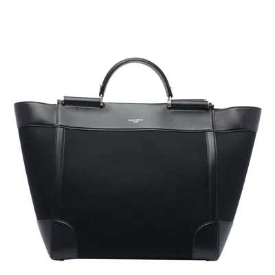 Dolce & Gabbana Black Panama And Leather Top Handle Bag