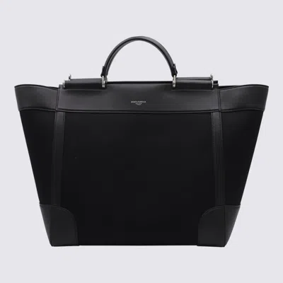DOLCE & GABBANA DOLCE & GABBANA BLACK PANAMA AND LEATHER TOP HANDLE BAG