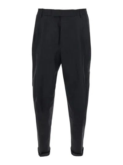 Dolce & Gabbana Black Pants With Turn-up Hem In Linen Man