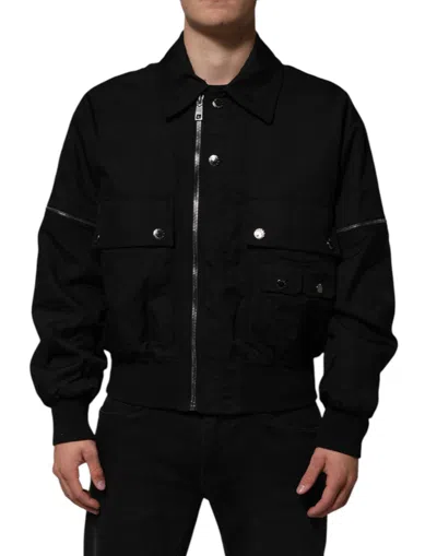 Dolce & Gabbana Black Patch Pocket Full Zip Bomber Jacket In Multi