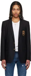 Dolce & Gabbana Black Patch Single-breasted Wool & Silk Blazer In Nero