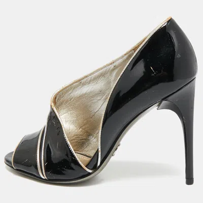 Pre-owned Dolce & Gabbana Black Patent And Leather Piping Peep Toe Pumps Size 36