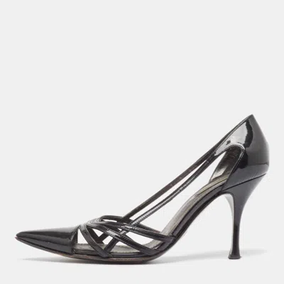 Pre-owned Dolce & Gabbana Black Patent Cutout Pointed Toe Pumps Size 37.5