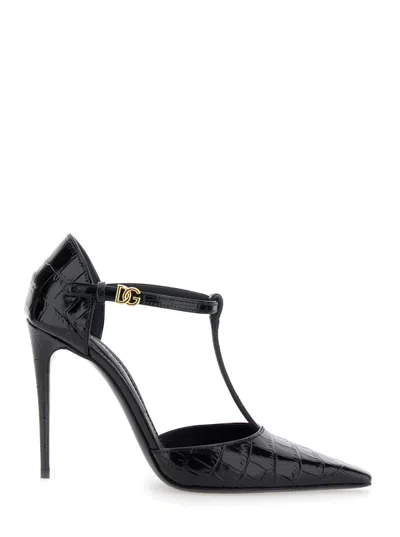 DOLCE & GABBANA BLACK PATENT-FINISH PUMPS